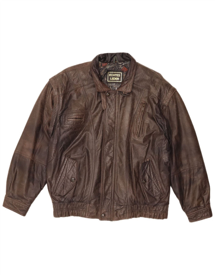 Винтажная мужская кожаная куртка EU 48, кожа среднего коричневого цвета