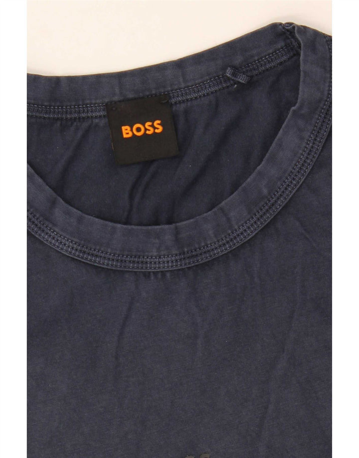 Мужская футболка Hugo Boss, темно-синий, хлопковый топ среднего размера