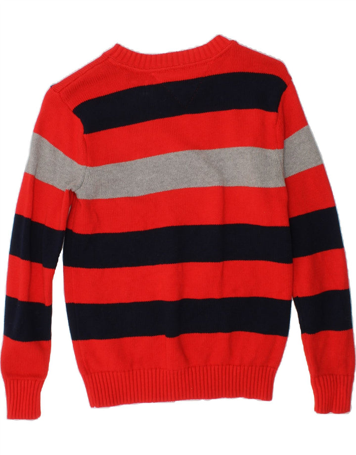 TOMMY HILFIGER Boys Crew Neck Jumper Sweater 8-9 Years Medium  Red Striped Vintage Tommy Hilfiger and Second-Hand Tommy Hilfiger from Messina Hembry 