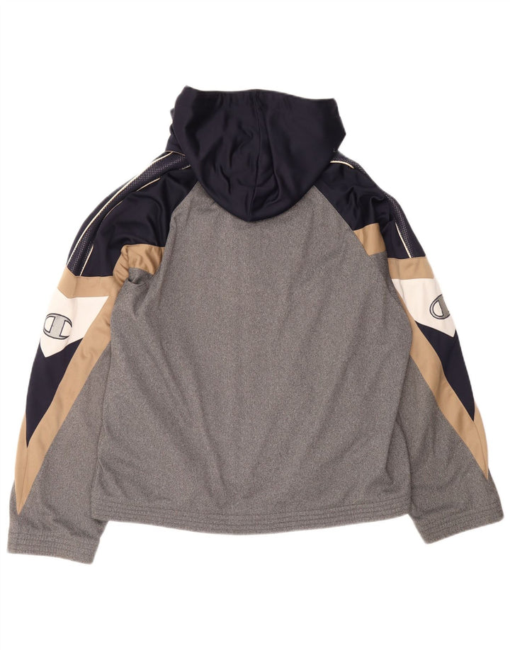 CHAMPION Mens Graphic Hooded Tracksuit Top Jacket Medium Grey Colourblock