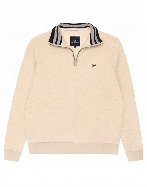 Crew Clothing Мужской свитшот с воротником на молнии, джемпер среднего размера, хлопковый бежевый с крапинками