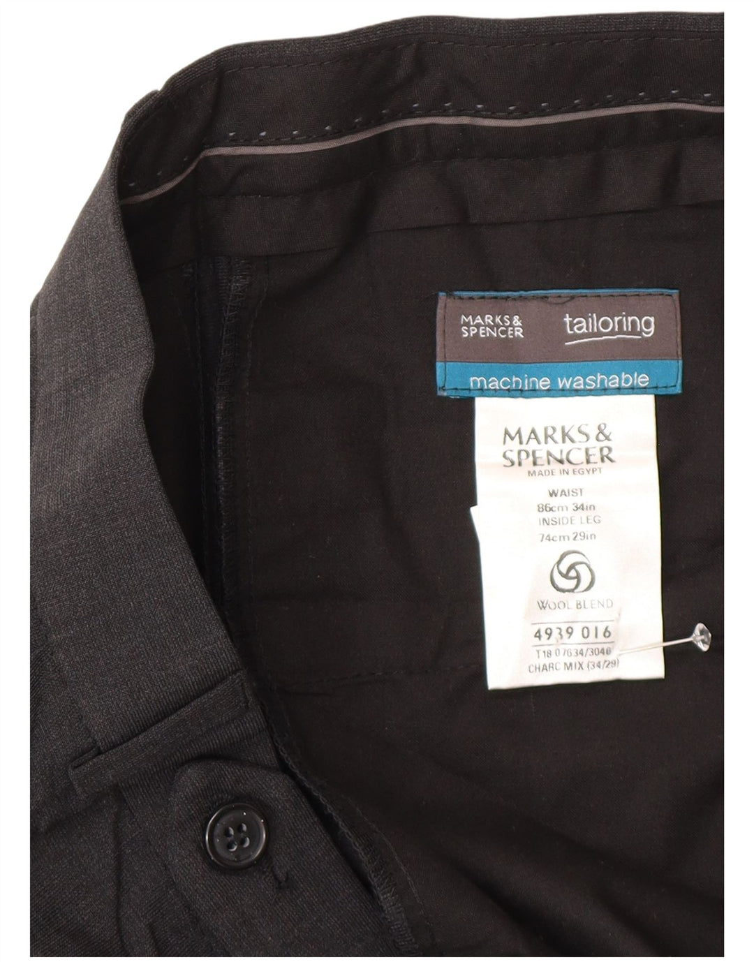 Мужские костюмные брюки Marks & Spencer W34 L29 серого цвета из полиэстера