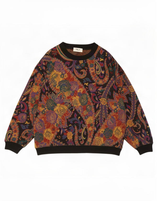 Винтажный женский свитер с вырезом «лодочка» EU 52 4XL, черный, шерсть с пейсли