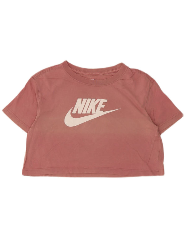 Женская укороченная футболка оверсайз с графическим рисунком Nike UK 10, маленький розовый хлопок