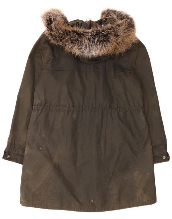 Женская парка Barbour из вощеного хлопка с капюшоном UK 12, хлопок среднего цвета хаки