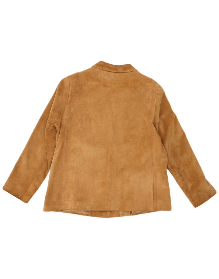 Винтажный женский замшевый пиджак на двух пуговицах, Великобритания 14, средний коричневый цвет