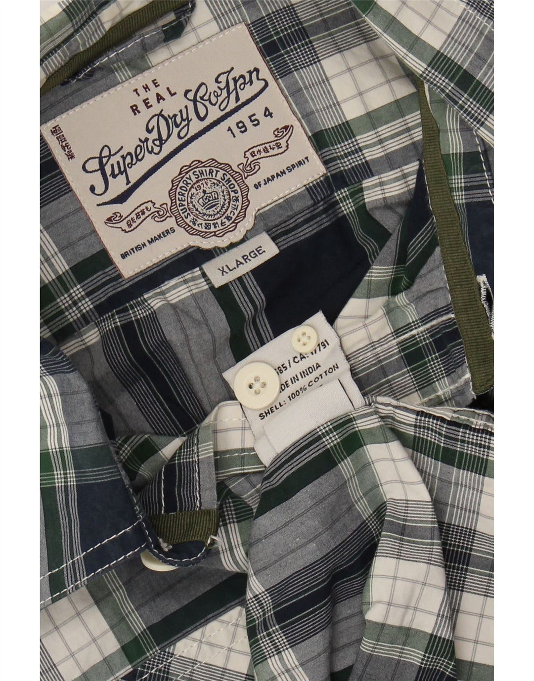 SUPERDRY Мужская рубашка XL, темно-синяя клетка, хлопок