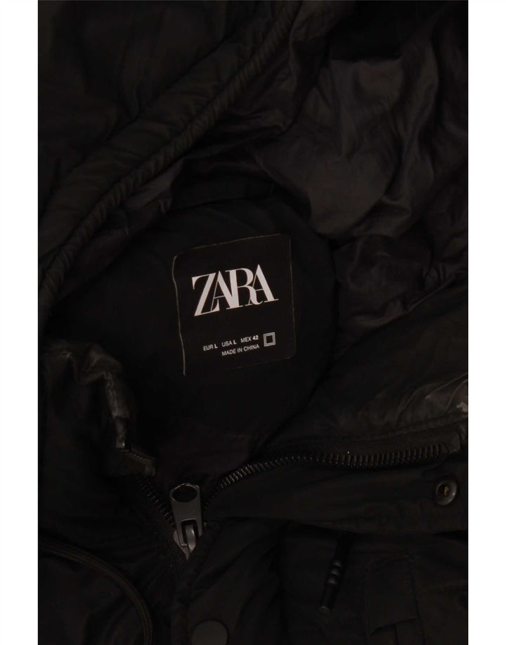Мужское стеганое пальто с капюшоном Zara UK 40, большое черное