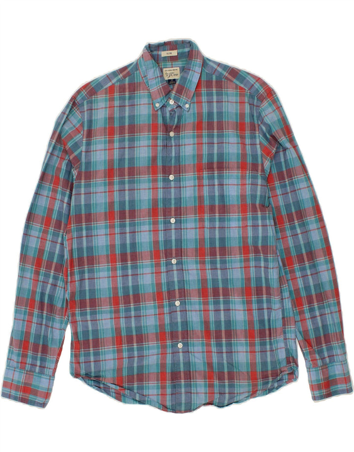 J. CREW Mens Slim Shirt Medium Blue Check Cotton Vintage J. Crew and Second-Hand J. Crew from Messina Hembry 
