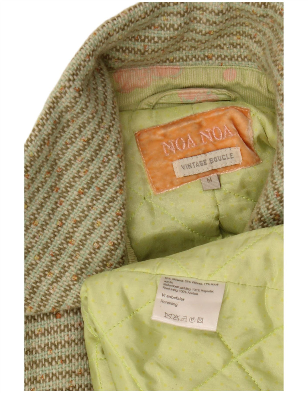 NOA Женское двубортное пальто NOA UK 14, шерсть в зеленую полоску средней длины