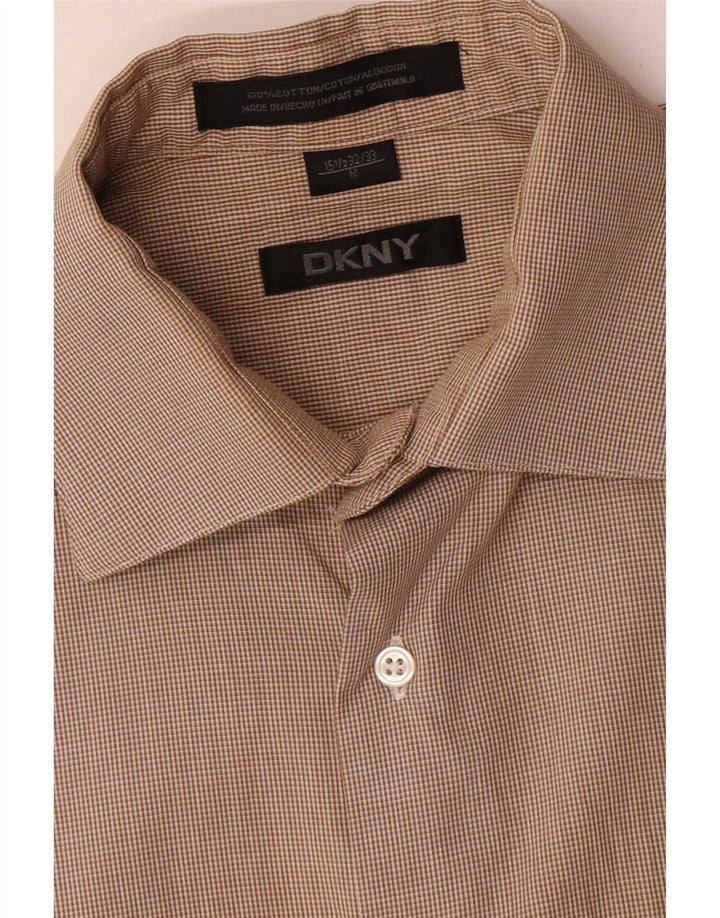 Мужская рубашка Dkny, размер 15 1/2, средний коричневый цвет в клетку, хлопок