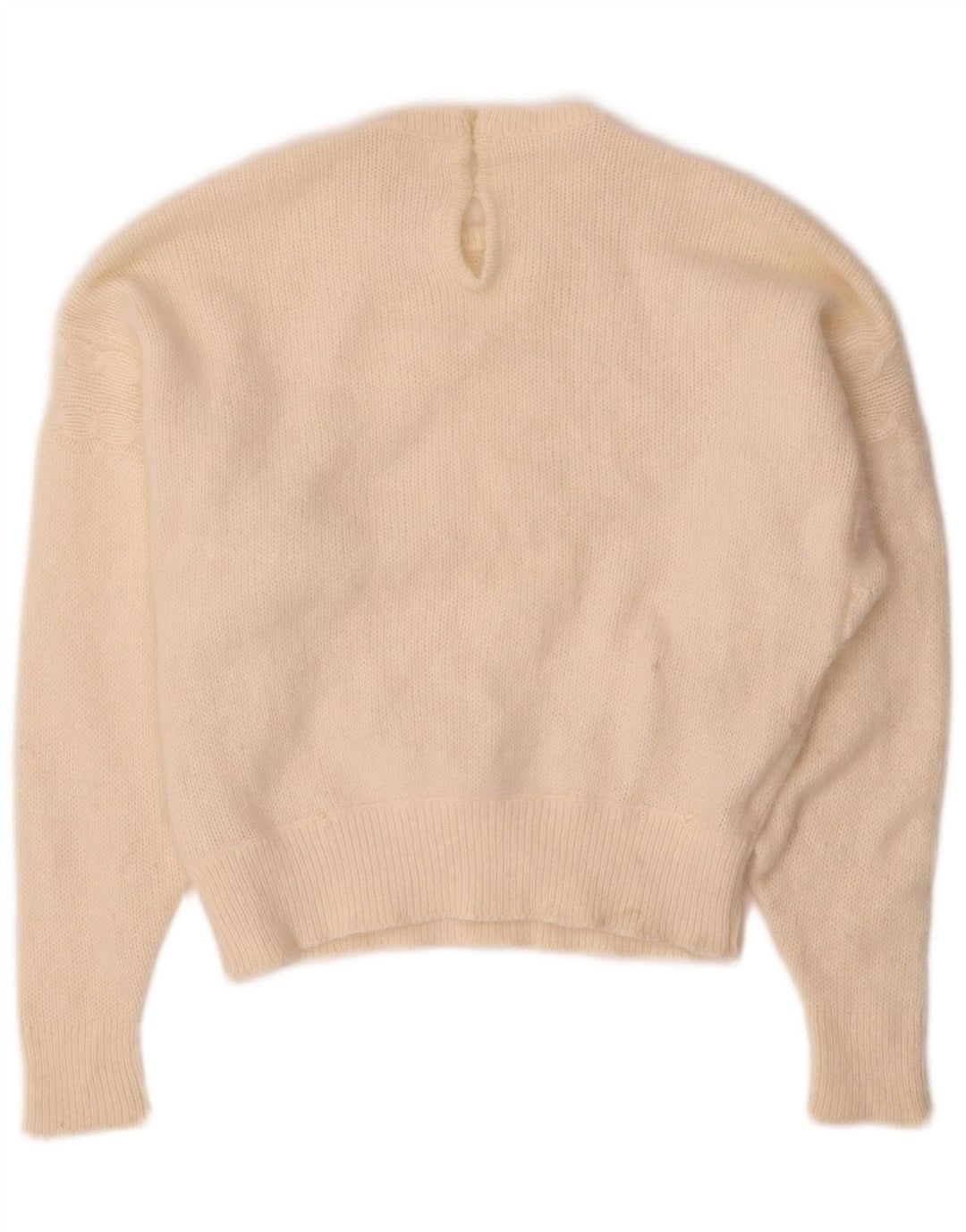 ВИНТАЖНЫЙ женский джемпер с круглым вырезом, Великобритания 14, средний, белый цвет