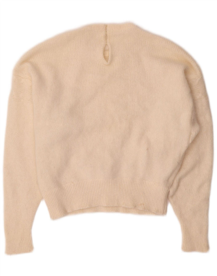 ВИНТАЖНЫЙ женский джемпер с круглым вырезом, Великобритания 14, средний, белый цвет