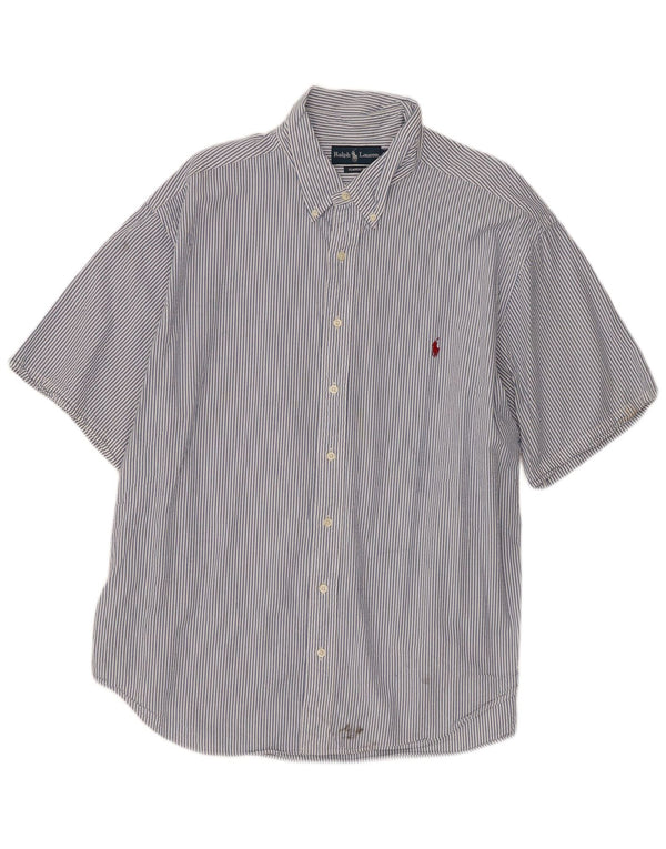 Мужская рубашка классического кроя с коротким рукавом Ralph Lauren 2XL, синяя хлопковая полоска