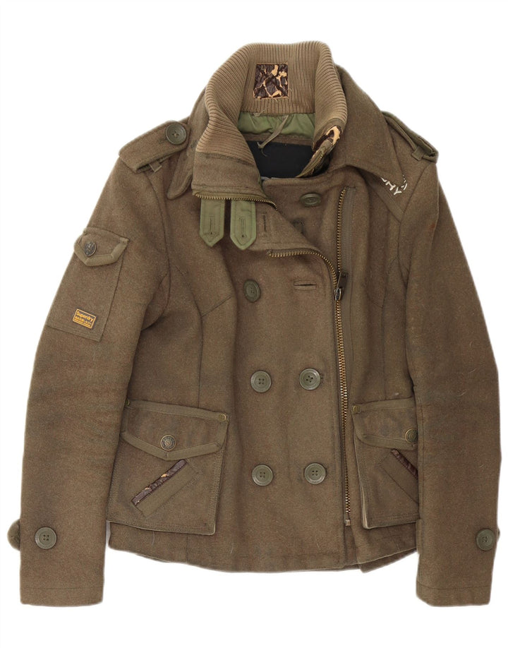 Женская куртка в стиле милитари Superdry UK 10, маленькая, цвет хаки, шерсть