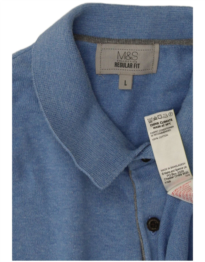 Мужской джемпер с короткими рукавами и воротником-поло Marks & Spencer, большой синий