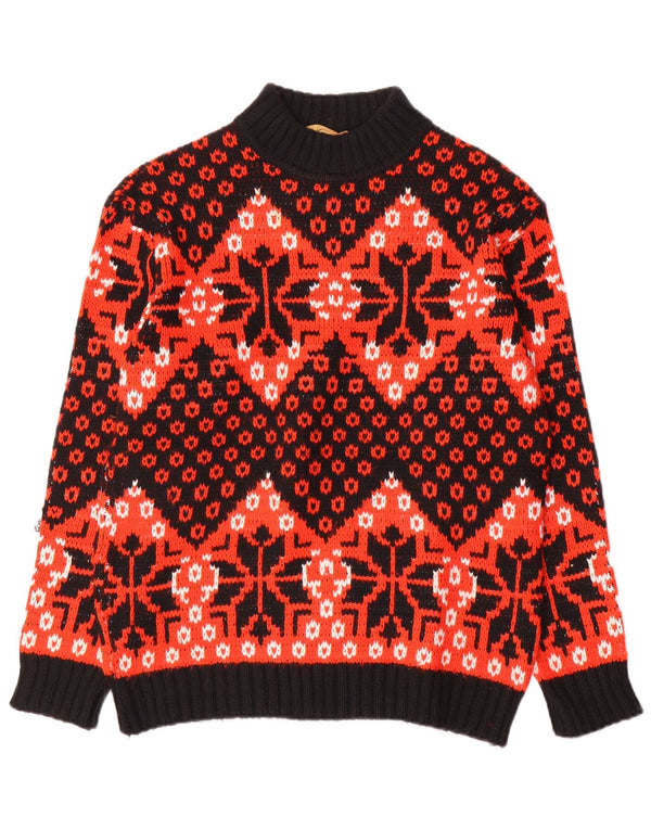 Винтажный женский джемпер с высоким воротником IT 48 XL, красный, шерсть Fair Isle