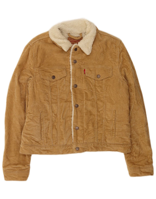 Женская вельветовая куртка Levi's из шерпа, Великобритания 16, большой размер, бежевый хлопок