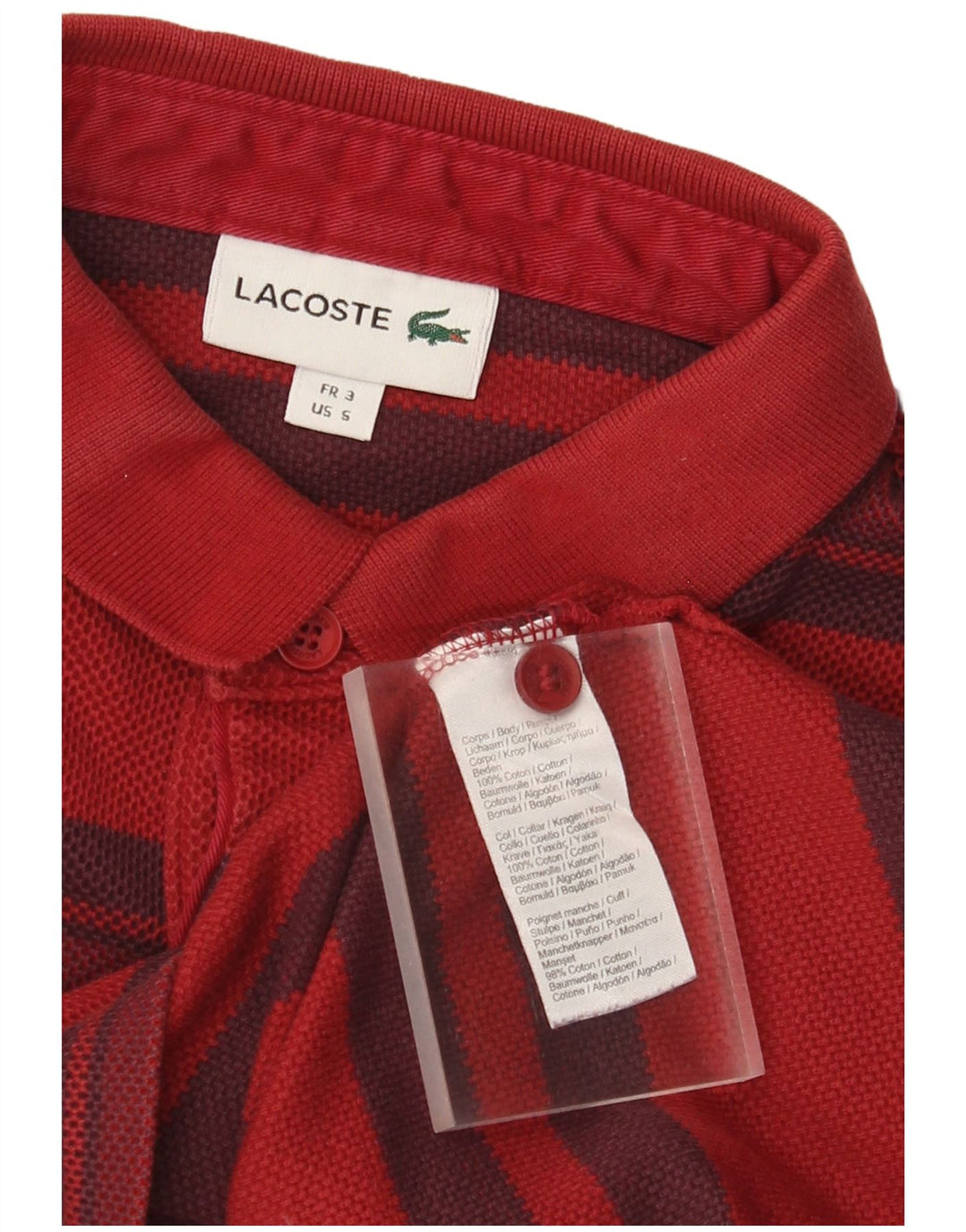Мужская рубашка-поло с длинным рукавом Lacoste, размер 3, маленькая хлопковая красная полоска