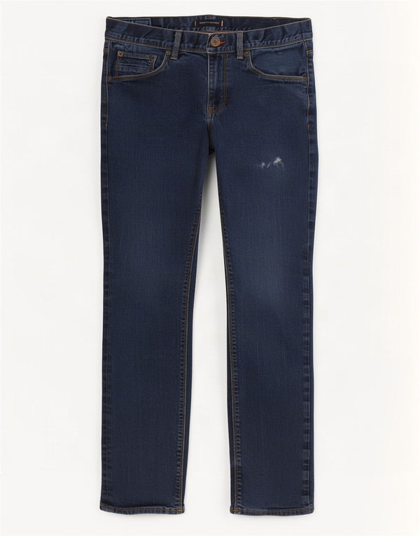 Tommy Hilfiger Мужские потертые узкие джинсы Bleecker W32 L32 Темно-синие хлопковые