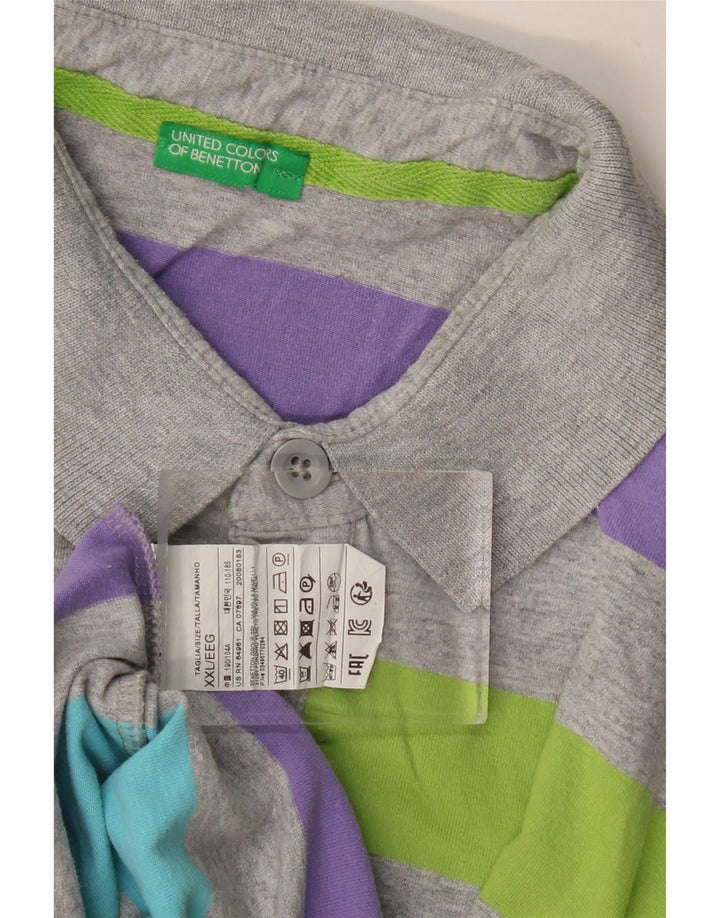 Мужская рубашка-поло BENETTON 2XL, хлопковая серая полоска