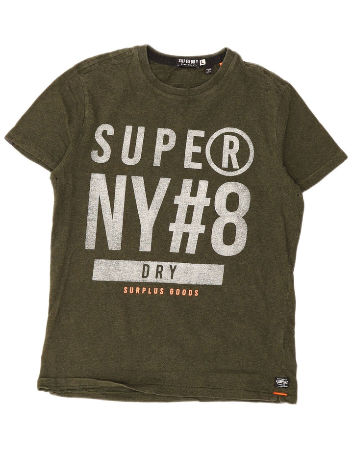 Мужская футболка с рисунком Superdry, большой хлопок цвета хаки