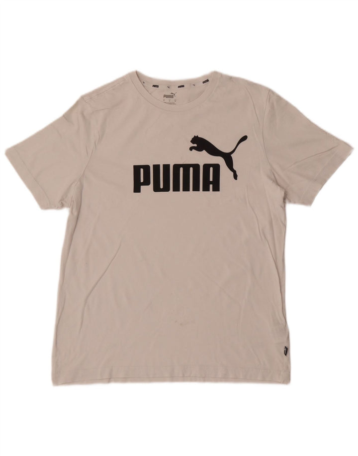 Мужская футболка с рисунком Puma, хлопковый топ среднего размера, белый цвет
