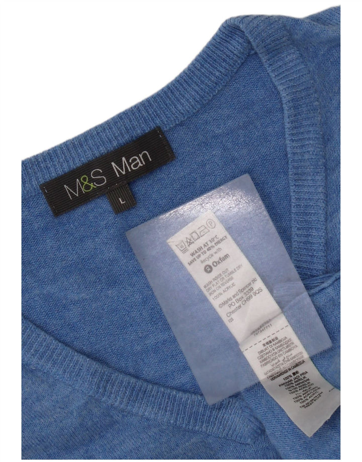 Мужской джемпер с v-образным вырезом Marks & Spencer, большой синий акрил