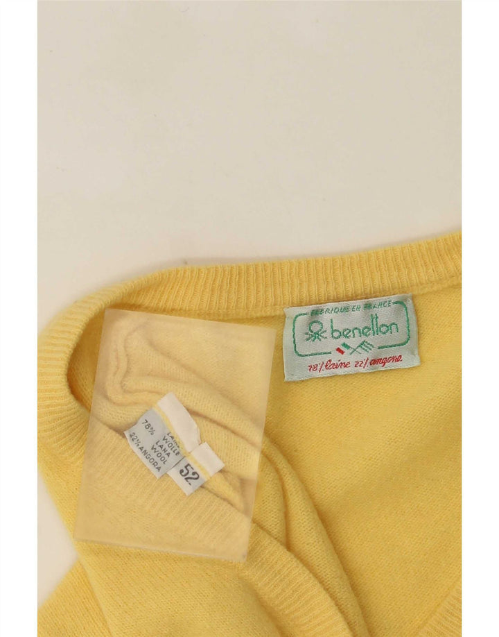 Мужской джемпер с v-образным вырезом Benetton IT 52, большой, желтый, шерсть