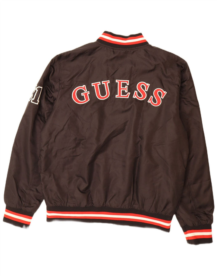 GUESS Mens Graphic Varsity Jacket UK 40 Large Black Nylon