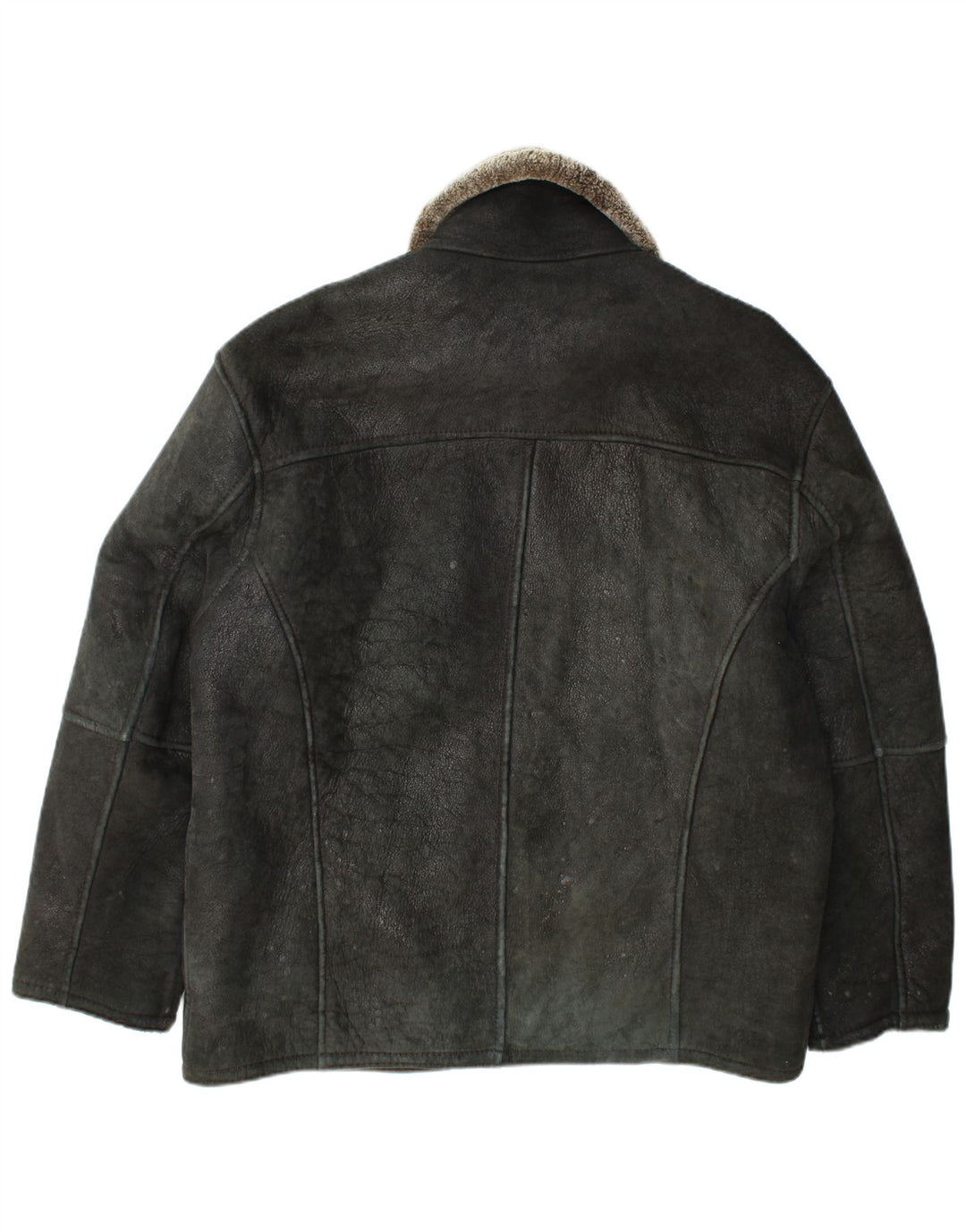Винтажная мужская дубленка UK 42 XL черная кожаная