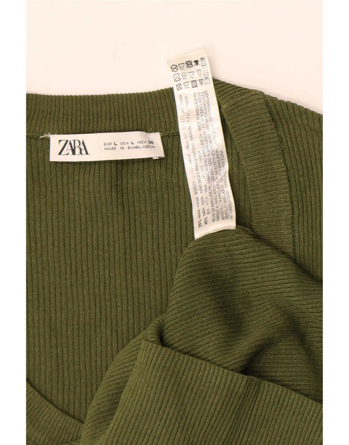 Женский топ Zara с длинным рукавом UK 14, большой размер, цвет хаки, вискоза