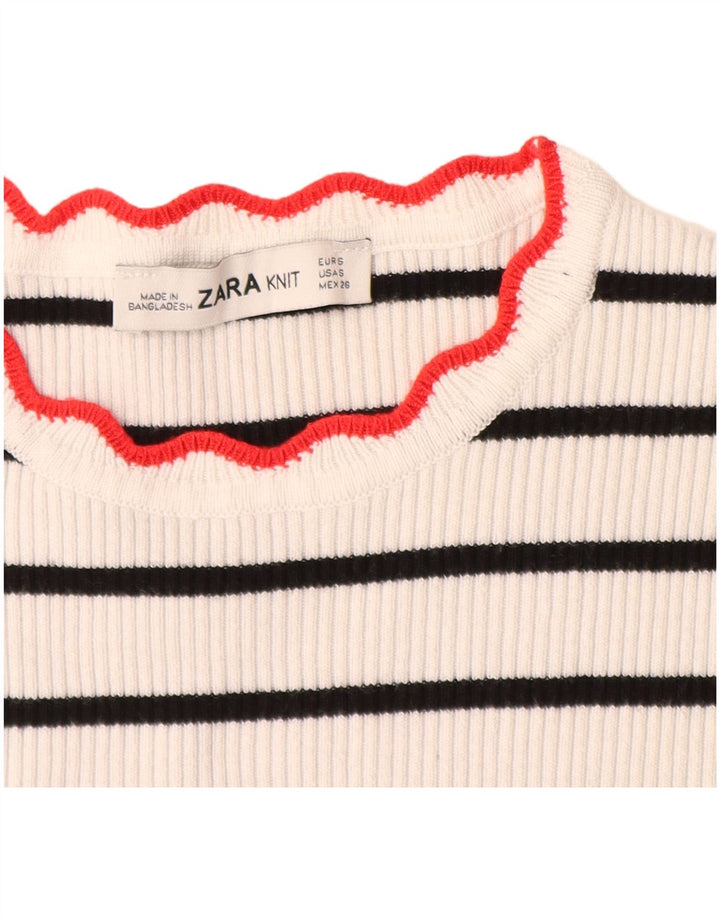 Женский укороченный джемпер с круглым вырезом Zara UK 10, маленький белый в полоску