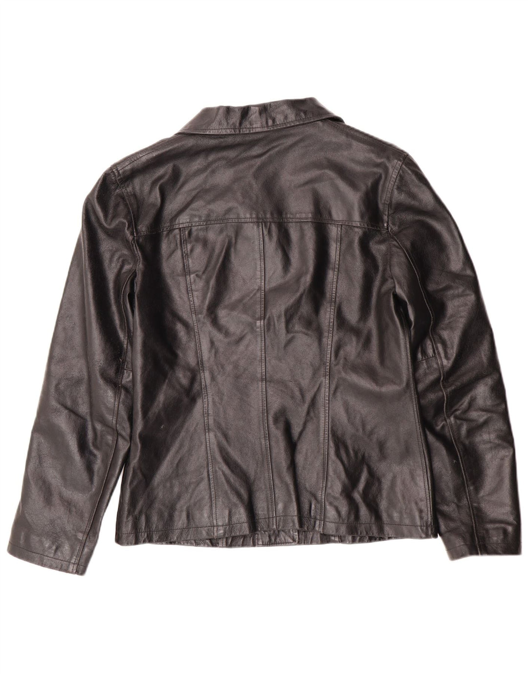 Винтажная женская кожаная куртка UK 12, классическая черная кожа среднего размера