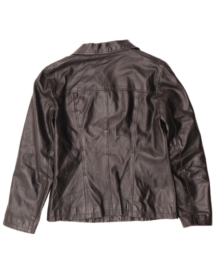 Винтажная женская кожаная куртка UK 12, классическая черная кожа среднего размера