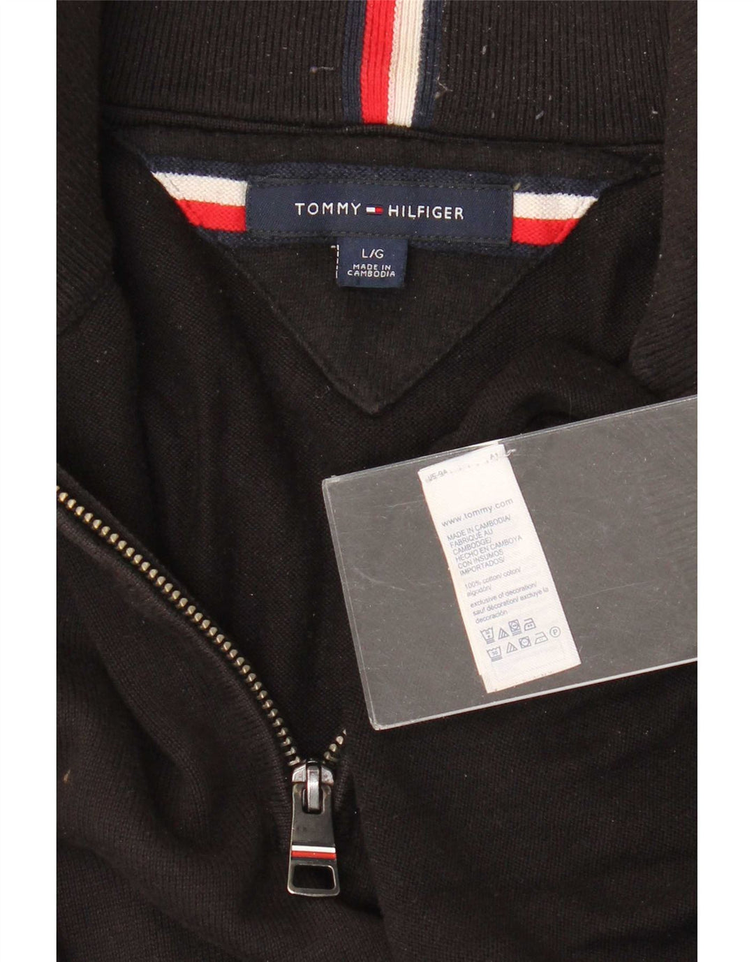 Мужской джемпер с воротником на молнии Tommy Hilfiger, большой черный хлопковый свитер