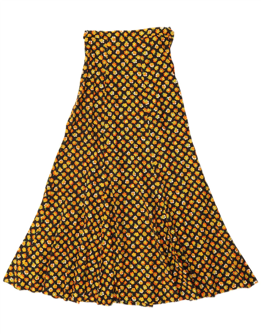 ВИНТАЖНАЯ женская макси-юбка-трапеция EU 34 2XS W24, черный хлопок с цветочным принтом
