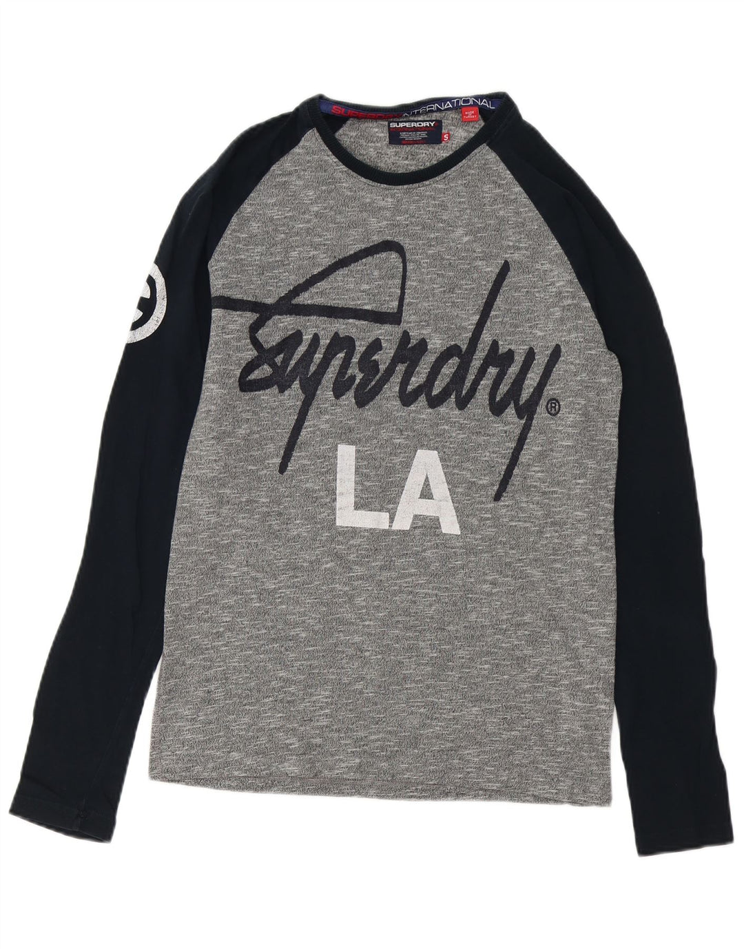 SUPERDRY Мужской топ с рисунком, длинный рукав, маленький серый, хлопок с цветными блоками