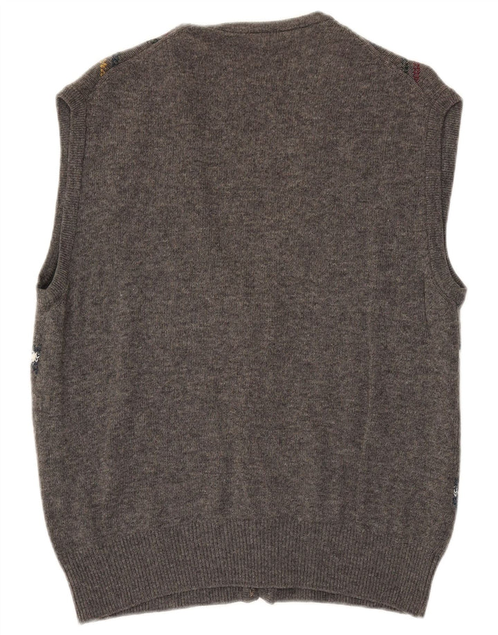 VINTAGE Мужской кардиган без рукавов, большой серый аргайл/ромб