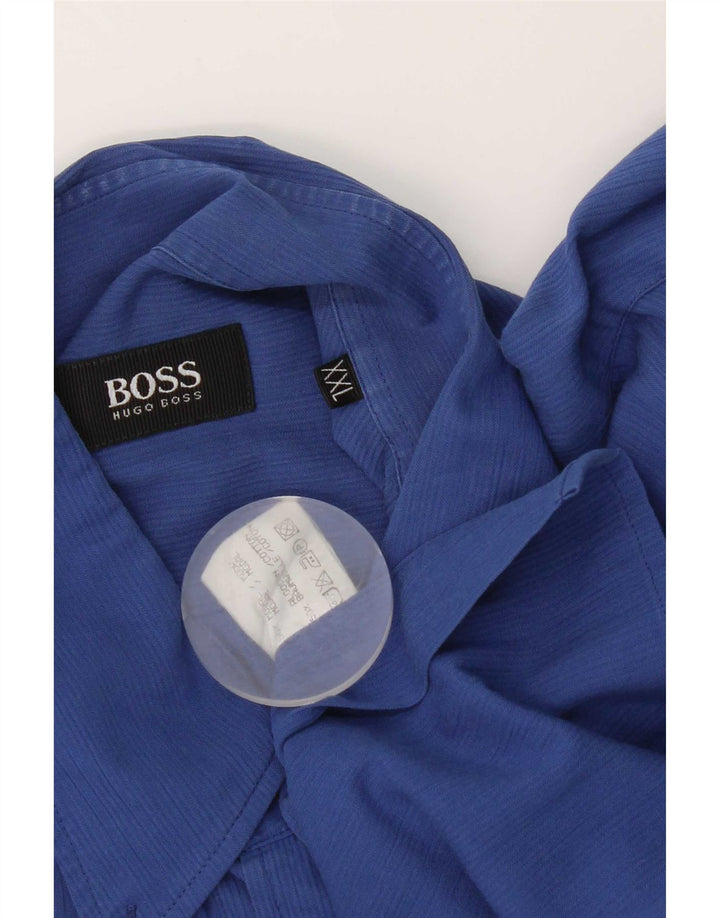 Мужская рубашка с коротким рукавом Hugo Boss 2XL в синюю полоску из модала