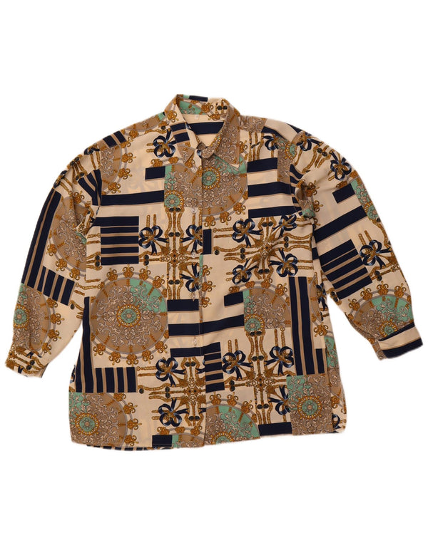 Винтажная женская блузка-рубашка большого размера с абстрактным узором, Великобритания, 10, маленькая, бежевая
