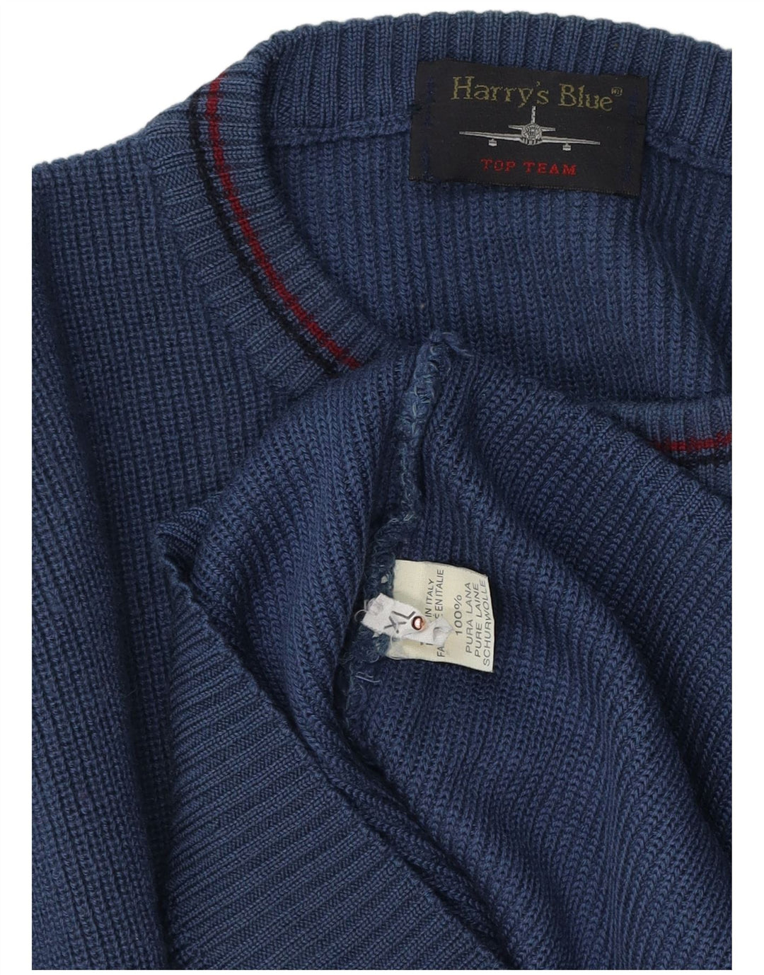 VINTAGE Мужской джемпер с круглым вырезом с рисунком, синий шерстяной свитер XL