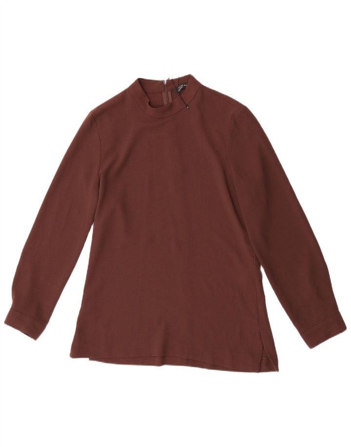 Женская блузка с длинным рукавом Zara UK 10, маленький коричневый полиэстер