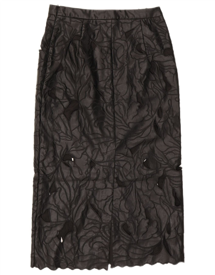 Женская кожаная юбка Zara, маленькая W26, черная с цветочным принтом