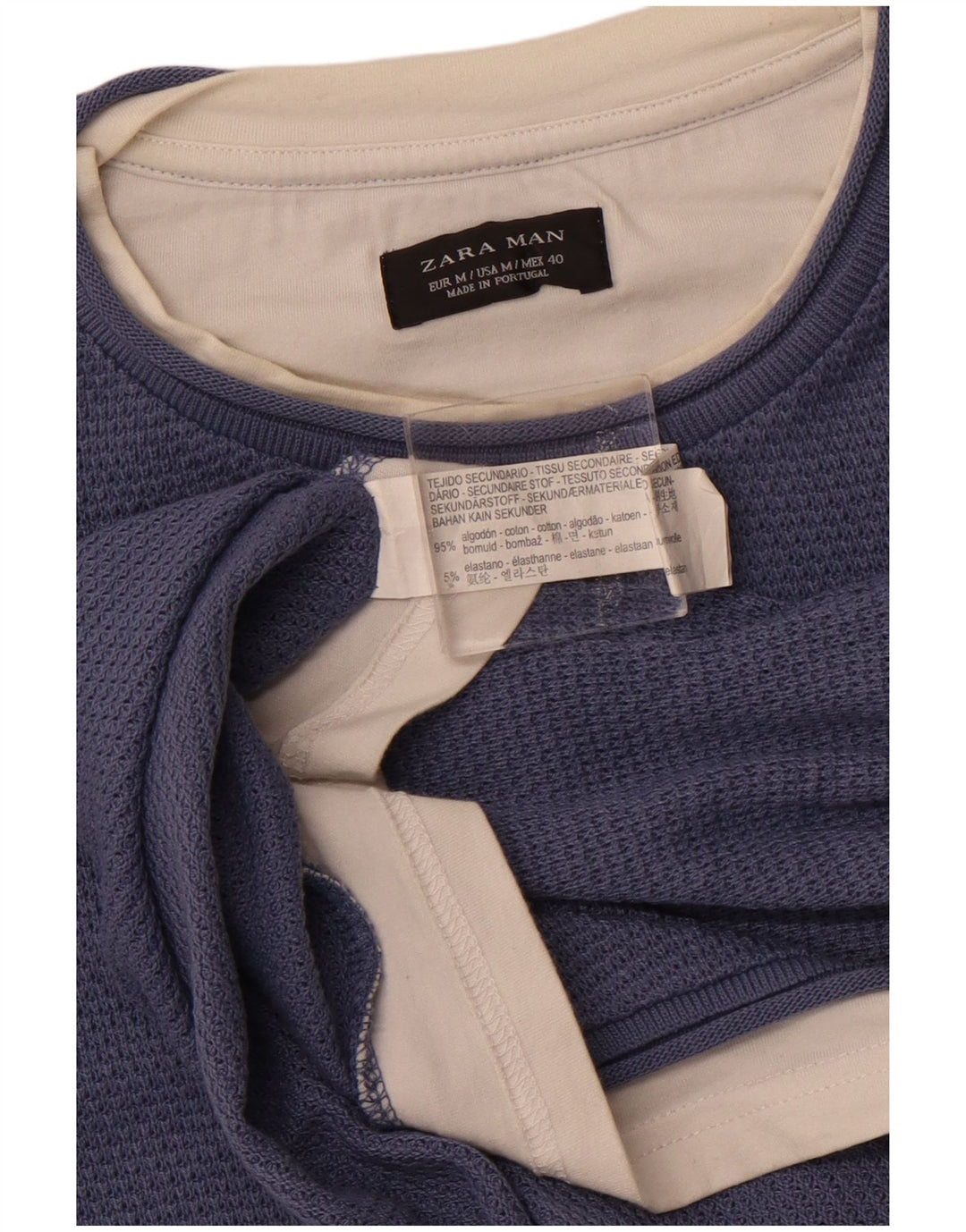 Мужская футболка ZARA, топ среднего размера, темно-синий, хлопок