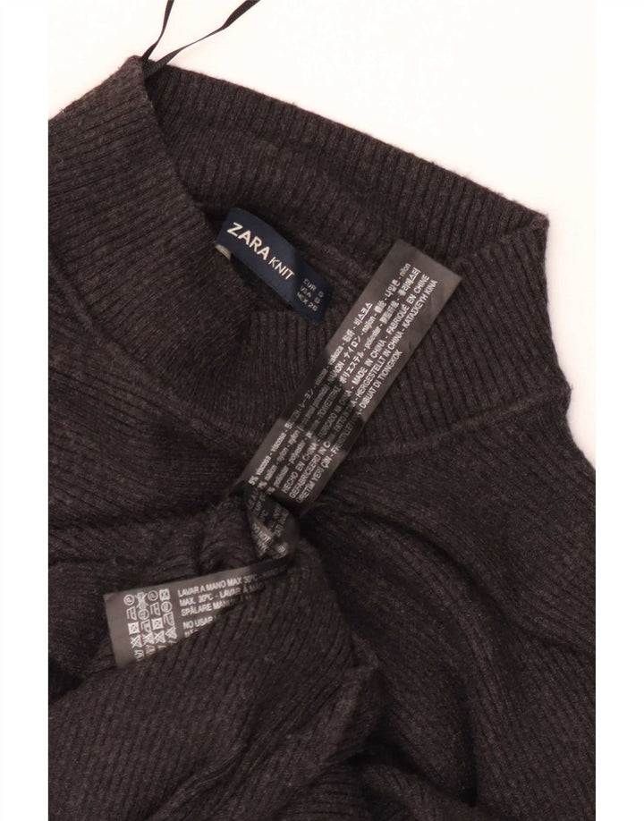 Женский укороченный джемпер с высоким воротником Zara, размер UK 10, маленький серый