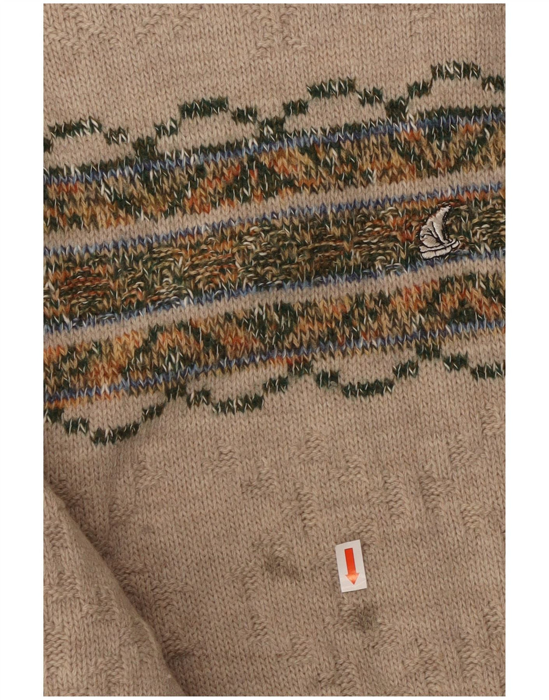 NORTH POLE Mens Crew Neck Jumper Sweater Medium Beige Fair Isle Wool