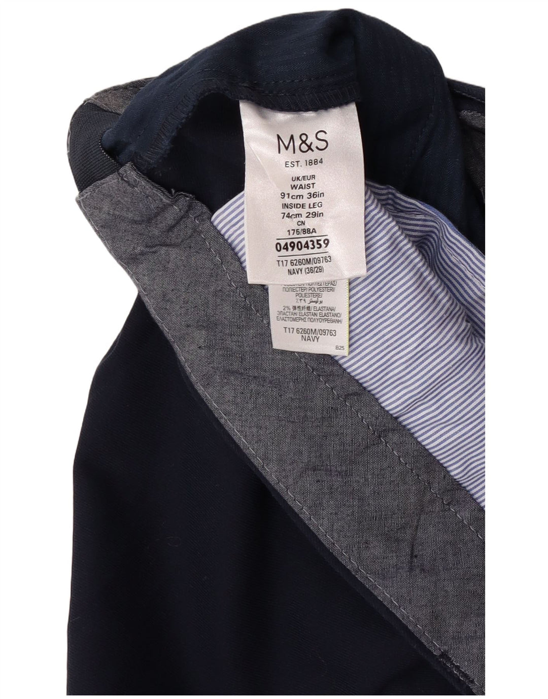 Мужские прямые костюмные брюки Marks & Spencer W36 L27 темно-синие из полиэстера