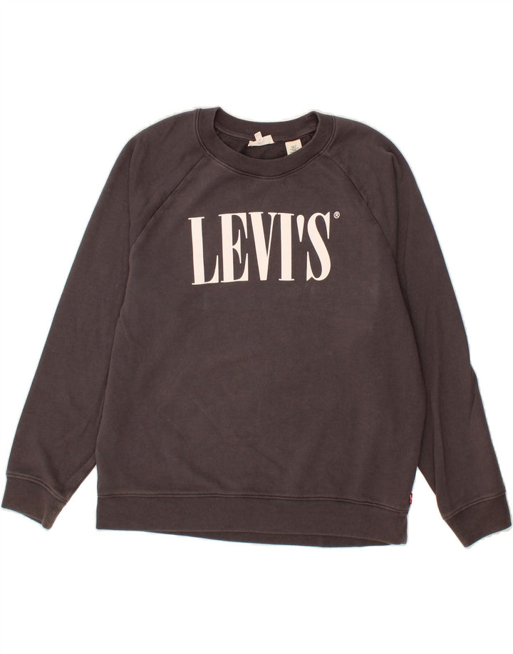 LEVI'S Womens Graphic Sweatshirt Jumper UK 16 Large Grey Cotton Vintage Levi's and Second-Hand Levi's from Messina Hembry 