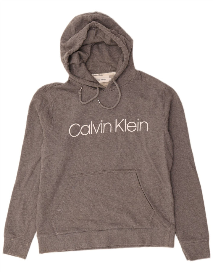 Мужской джемпер с капюшоном с рисунком Calvin Klein, хлопковый цвет среднего серого цвета